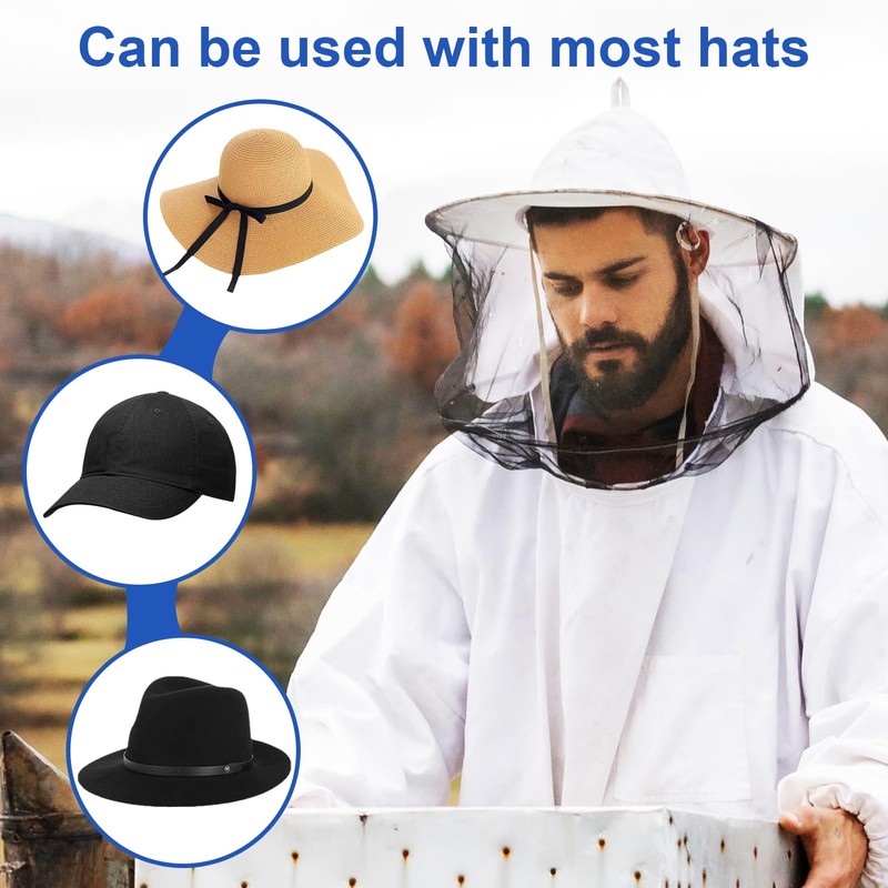 4 Pcs Midge Head Net with Drawstring Bag, Nylon Mosquito