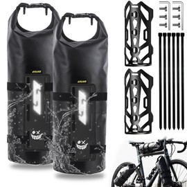 Desing Wish 2PCS 8L Bike Front Fork Bag Waterproof Bike Pannier Bag with Front Bike Rack Cage Roll Top Design Dry Frame Bag Cycling Storage Pouch Mountain Bike Accessories (Black)