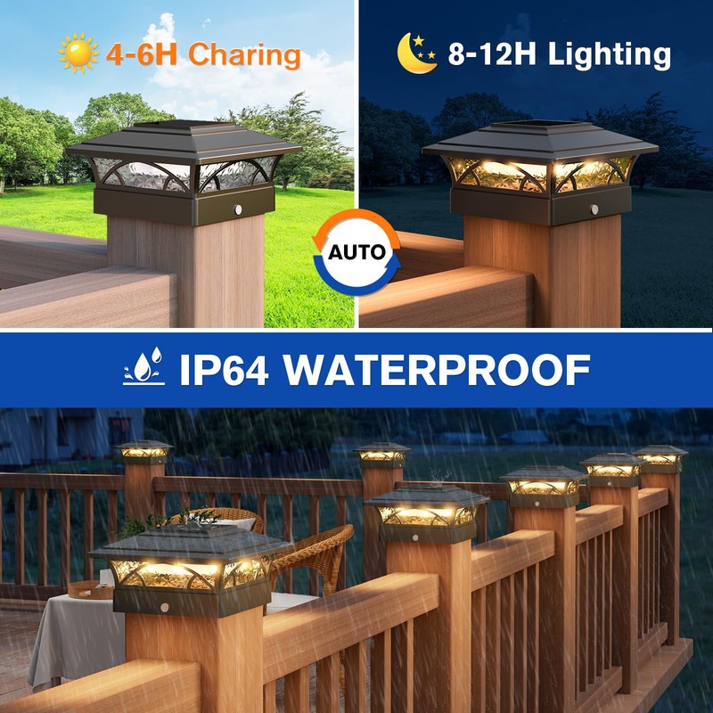 APONUO Solar Post Cap Lights 12 Pack - 4x4 5x5
