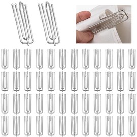 LandReCol Pack of 50 curtain hooks, metal, stainless steel curtain hooks, 4-prong pinch folding hooks for curtain rings, rails, metal shower curtain hooks for hanging windows, doors and curtains
