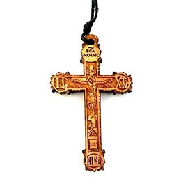 Christian Orthodox Greek Religious Pendant Necklace with Wood Cross / 35
