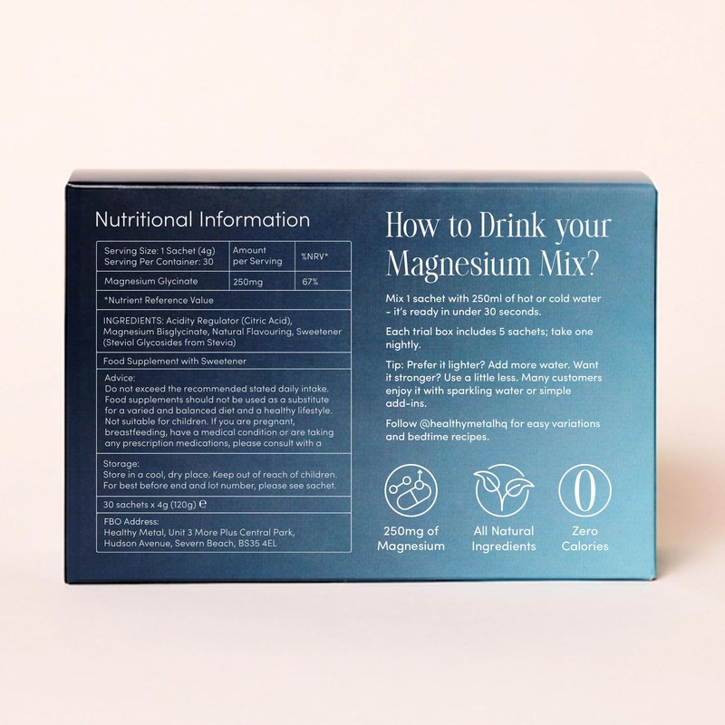 Healthy Metal Magnesium Drink Mix Sachets for Sleep, Relaxation &