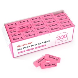 Pink Erasers, Shuttle Art 200 Pack Pink Erasers Bulk for School, Office, Latex-Free Soft Erasers for Kids, Teachers as School Supplies