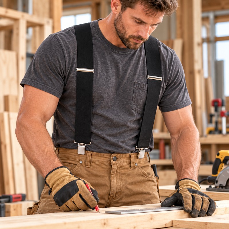 Wide X-Back Suspenders for Men – Adjustable 4-Clip Elastic Straps