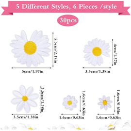 Iron-On Patches, Iron-On Patches, Pack of 30, Iron-On Patches, Flower Patches, Daisy Flowers, Iron-On Transfers for Girls, DIY Accessories, for Sewing on Clothes, Dress, Jeans