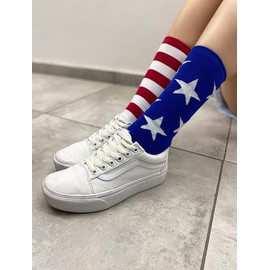 Tstars Stars and Stripes American Flag Socks Men Women Memorial Day 4th of July Patriotic Red White Blue Crew Sock USA Flag