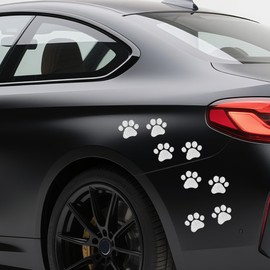 8pcs Silver Glitter Paw Print Stickers for Car Windows and Bumpers – Durable Cool Stickers for Laptops, Pet Items and Fun Car Stickers for Custom Decoration