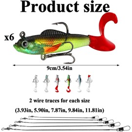 6 Pcs Fishing Lures Bait with Hooks, Pike Lures with 10 Pcs Wire Trace, 3D Artificial Lures Fishing Gear with Wobbler for Freshwater Saltwater