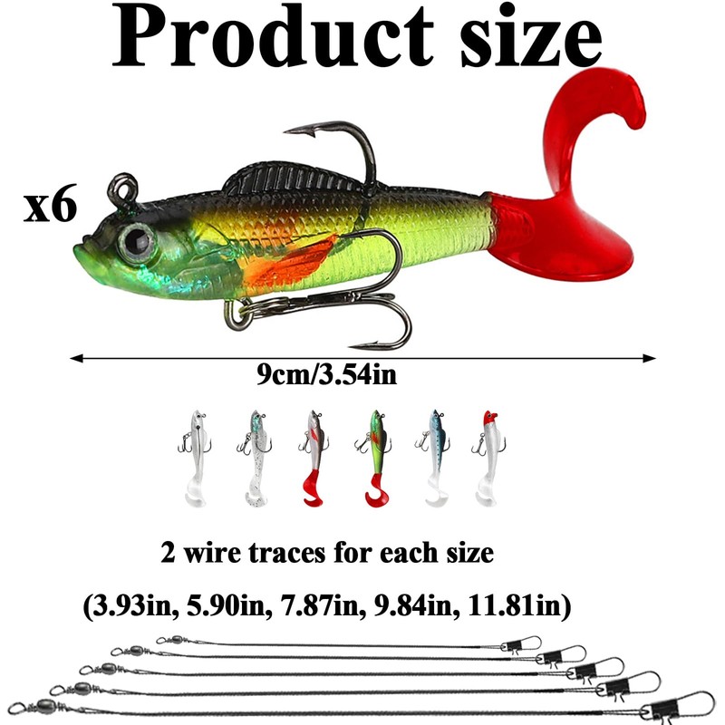 6 Pcs Fishing Lures Bait with Hooks, Pike Lures with