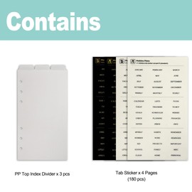 Zelten PP Binder Index Dividers with 4 Sheets Tab Stickers for Personal Organizer (PP Frosted 3-Top Tab, A6/6 Hole)