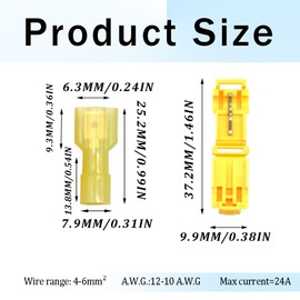 Yosawa 60 Pieces T-Tap Wire Connectors, Self-Stripping Quick Splice Wire Terminals and Fully Insulated Male Spade Terminals Connectors Kit (GXY)