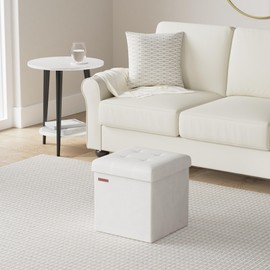 SONGMICS Storage Ottoman, Foldable Small Ottoman Foot Rest, 15 Inches Foot Stool, Cube Ottoman with Storage, Load up to 660 lb, for Living Room, Bedroom, Dorm, Cream White ULSF227W01
