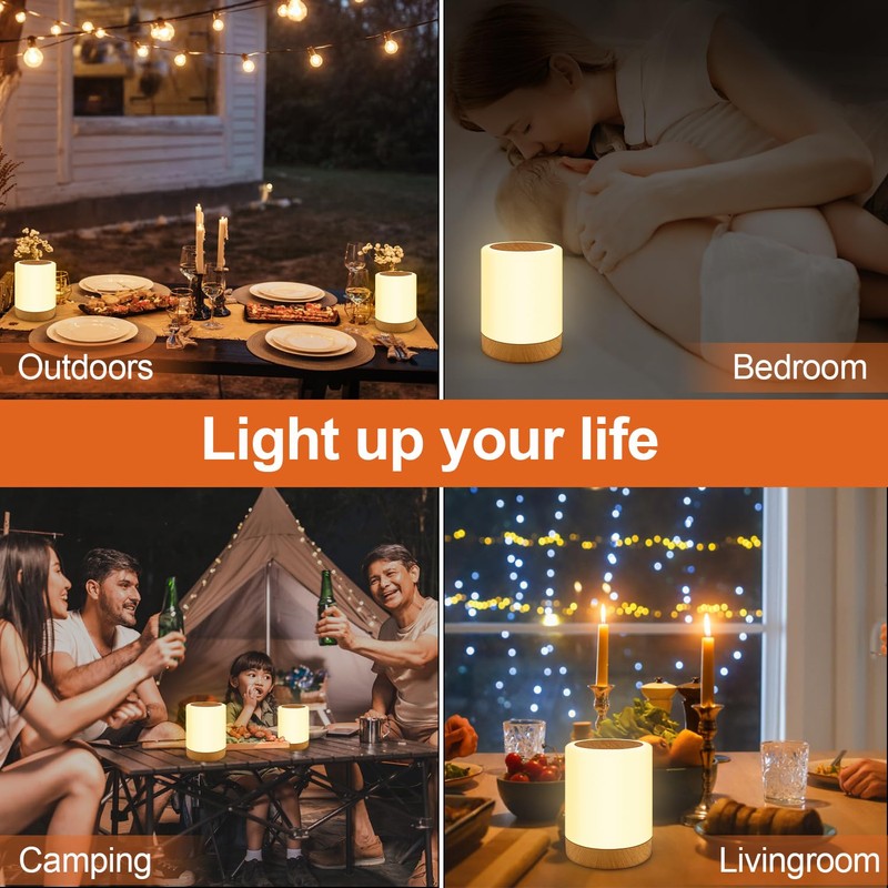 AISUO Touch Control Bedside Lamp, Camping Light with Dimmable Function,