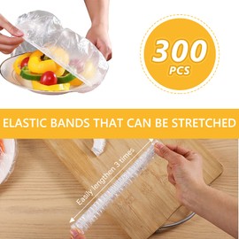 Pack of 300 Food Storage Bags, Cling Film with Elastic Band, Covers for Food, Reusable Elastic Sealing Bags, Food Cover, for Food Storage