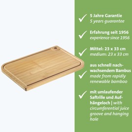 Westmark Bamboo Chopping Board - High Quality Chopping Mat with Juice Groove, Wooden Kitchen Board for Easy Food Cutting - Bamboo, 33 x 23 cm