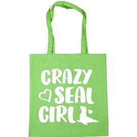 Hippowarehouse Crazy seal girl Tote Shopping Gym Beach Bag 42cm x38cm, 10 litres