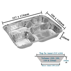 (Pack of 120)- Large Aluminium Foil Trays 4 Compartment Food Container with lids Square Tin Foil Recyclable Aluminium Disposable Foil Pan Catering for Grilling Baking Roasting-Home Restaurant