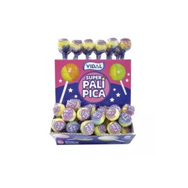 Vidal Super Palipica Super Sour Lolli with Bubblegum Core - 10, 20, 100 Display - Extremely Sour Candy Fun for Children and Adults (20)