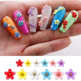 3D Flower Nail Charms, 6Colors 3D Acrylic Flower Nail Rhinestones with Gold Silver Pearl Caviar Beads Spring Flores Nail Art Design for DIY Decoration
