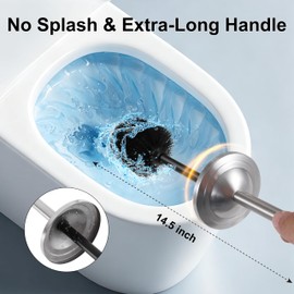 Stainless Steel Toilet Brush and Holder Set,Extra Long Handled Toilet Brush for Bathroom,Heavy Duty Toilet Bowl Brush,Modern Toilet Cleaner Brush, Splash Protection,Deep Cleaning (Nickel)