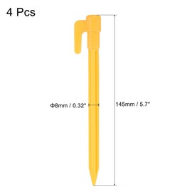 sourcing map Tent Stakes Plastic Camping Ground Pegs with Hook 14.5cm/5.7 Inch for Canopy Tarp Picnic Blanket, Yellow Pack of 4