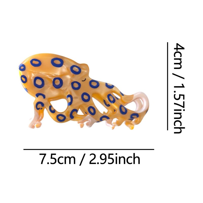 Cute Small Blue-Ringed Octopus Hair Clips,Novelty Acetate Ocean Element Claw