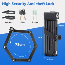 YIFMOO Folding Bicycle Lock, 78 cm Bicycle Lock, High Security with 2 Keys, Hardened Steel, Anti-Theft Bicycle Lock Including Bracket, Folding Lock for E Scooter, Mountain Bike, Motorcycle