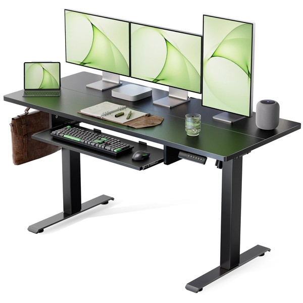 Marsail Standing Desk Adjustable Height with Extra Large Keyboard Tray, 55" Electic Adjustable Desk with 4 Memory Presets Cable Management 2 Storage Hooks, Sit Stand Up Desk for Home Office