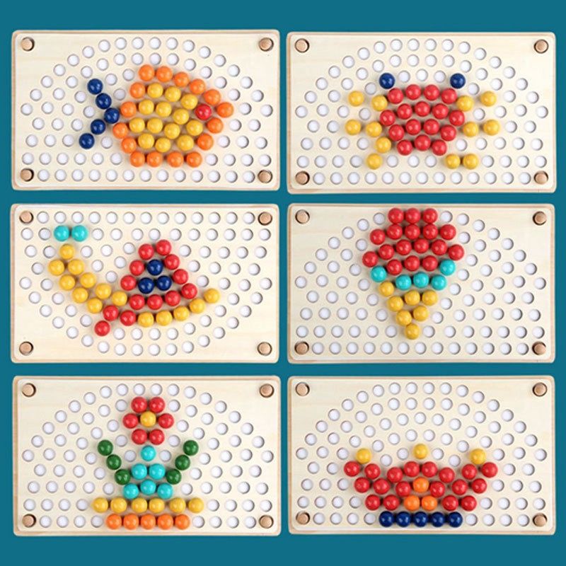 Wooden Peg Board Beads Game Educational Rainbow Clip Beads Puzzle