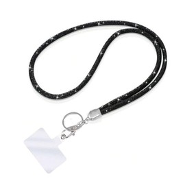 Fashion 31.5" Sparkle Crystal Neck Lanyard,Exclusive Bling ID Badge Holder,Rhinestone Work Name Card Holder For Women,Bonus 1 Cellphone Safety Tab,Won't Get Hair Caught(1PC) (Black)