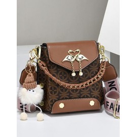 Fashionable Geometric Pattern Pu Leather Crossbody Bag As Gifts, 2025 New Versatile Shoulder Bags 2025 for Women, Trendy All-match Bag Charm Chain Flap Affordable Luxury Bag:_Emerald Green_one-size