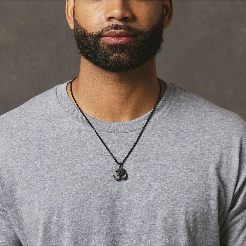 Dark Zen Stainless Steel Om Necklace Black Unisex Spiritual Gothic
