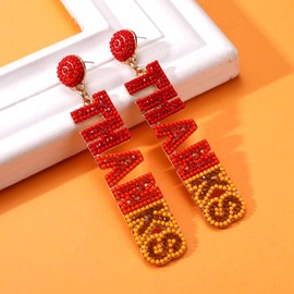 Thanksgiving Earrings for Women Autumn Fall Dangle Earrings Beaded Pumpkin Earrings Rhinestone Letter THANKS Earrings for Party Jewelry Gifts
