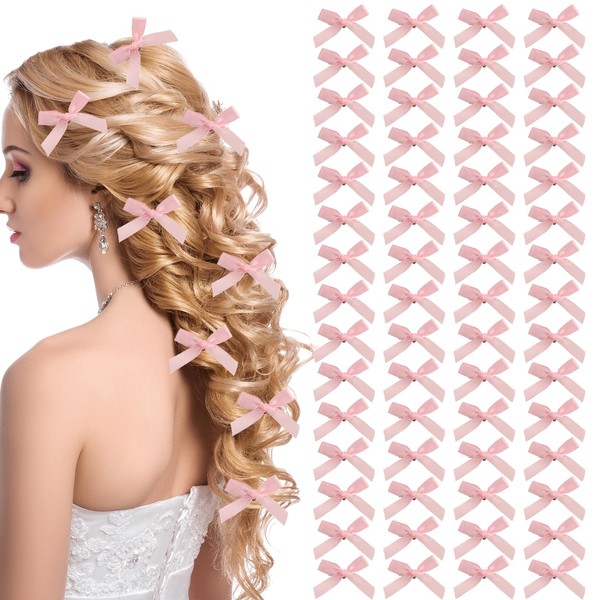 AYNKH 60 Pcs 1.6 Inches Pink Mini Bow Hair Clips,