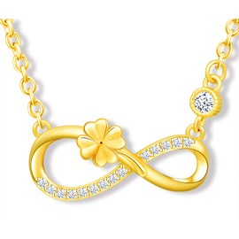 MicLee Women's girl's Necklace pendant, 925 Sterling Silver necklace, Cute Four leaf clover and infinity symbol necklace, Unique design necklace pendant, Inlaid zircon, shining pendant, gold