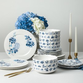 Stone Lain Fiore 4-Piece Dinner Plate Set New Bone China, Blue