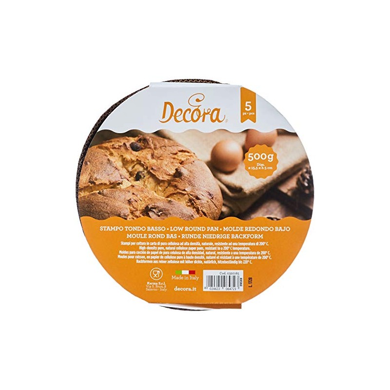 Decora, 0320165 5 Flat Panettone Moulds 500g Pure Cellulose Hard