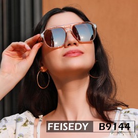FEISEDY Retro Avaitor Sunglasses Women Men Vintage Square 70s Plastic Frame Pilot Sun Glasses B9144