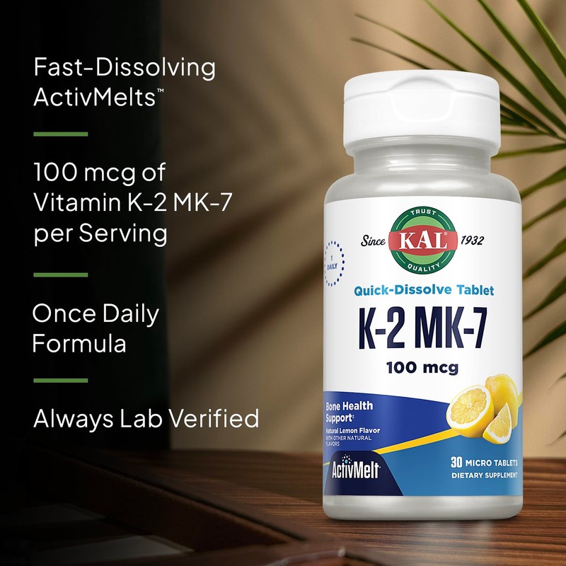 KAL Vitamin K2 MK7 100mcg - Vitamin K Supplement with