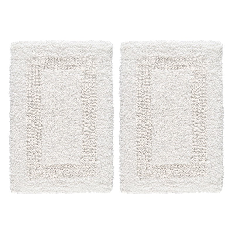 Cotton Bath Mat Rug for Bathroom - White, Reversible Bath