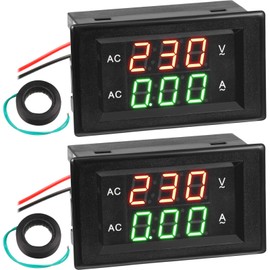 Volt Amp Meter 500V 200A Voltmeter Voltage and Current Meter Digital Dual Display, 0.39 Inches LED 2 in 1 Multimeter, 2 Wire Voltage Amperage Tester Gauge with Current Transformer (2 Pieces)