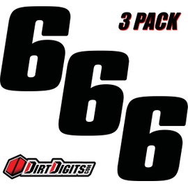 Dirt Digits DD53B-6 Black 5.5" High-Gloss Precision Die Cut Vinyl Number 6, 3 Pack