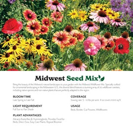 Grow Your Own Vibrant Annual and Perennial Wildflower Garden Seeds Mixture, Varieties for Pollinators and Spring Gardens - Midwest Regional Mix, 1 lb