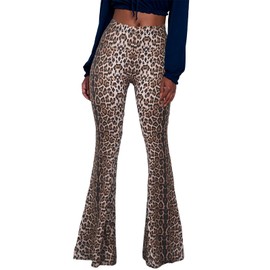 YUZIBAO Women's Flare Yoga Leggings High Waisted Boho Palazzo Wide Leg Pants Bell Bottoms(Leopard,S)