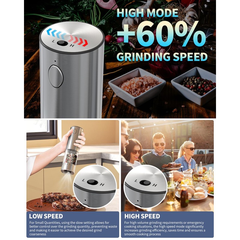 CIRCLE JOY 2-Speed Electric Salt and Pepper Grinder Set Rechargeable