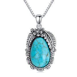 DOLIOX Turquoise Pendant Necklace, 925 Sterling Silver Boho Genuine Gemstones Western Turquoise Jewelry for Women