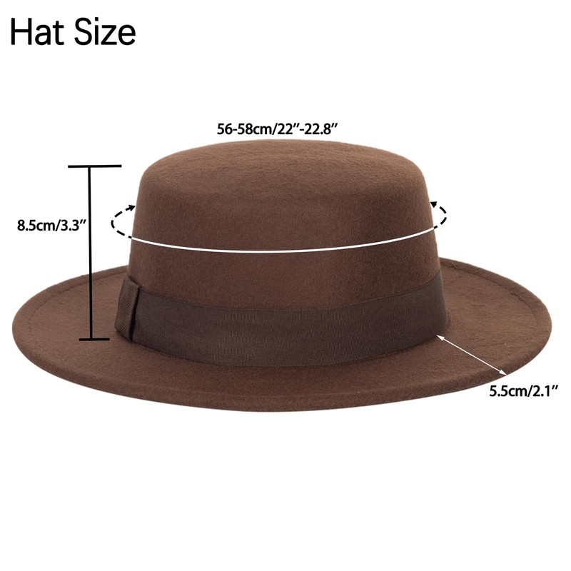 INOGIH Classic Boater-Fedora-Hat Wide-Brim Panama-Jazz Hat Flat-Top-Porkpie Felt Hat for