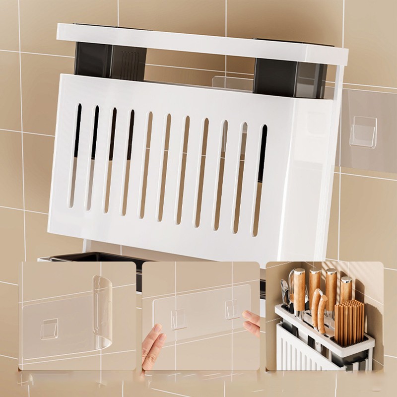 Kitchen Knives Chopstick Rack with Draining Tray Wall Mounted Multifunctional