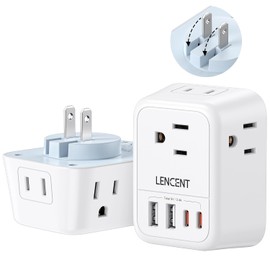 LENCENT Adaptador de Enchufe Plegable, Adaptador de Viaje con 4 Salidas y 4 Puertos USB (2USB C), Cargador Japón Tipo A de 2 a 3 Clavijas, Multicontacto de EE.UU. a Japón Canadá México Filipinas Perú