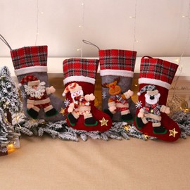 Christmas Stocking with 4 Large Santa Stocking Creative Doll Christmas Stockings Stocking Fireplace Christmas Socks Christmas Hanging Bags for Christmas Party Decoration